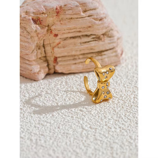Zirconia Bowknot Gold Adjustable Ring