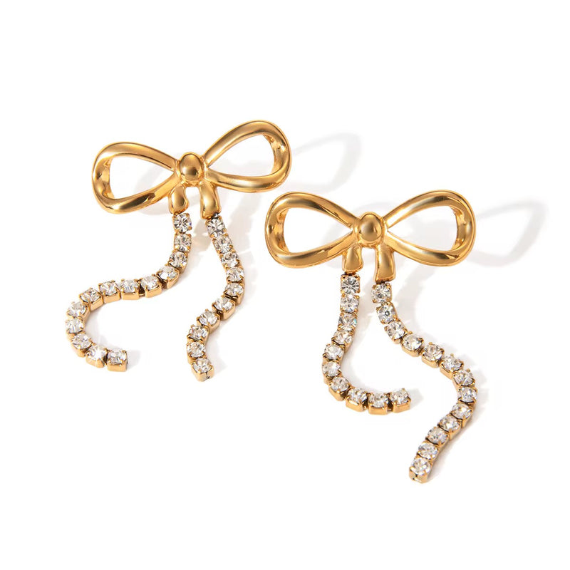 Zirconia Dangling Bow Earring