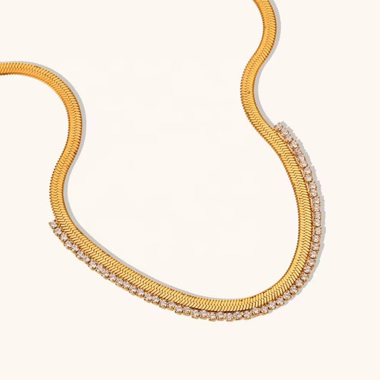 Zirconia Fishbone Choker Necklace