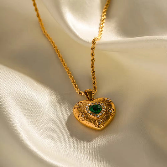 Green Zirconia Heart Necklace