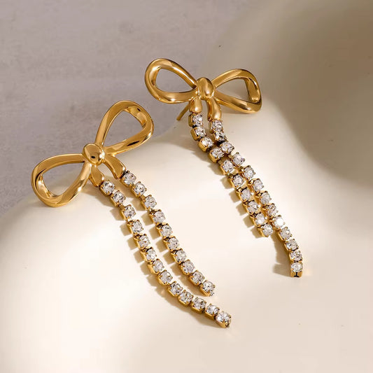 Zirconia Dangling Bow Earring