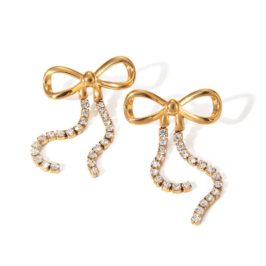 Zirconia Dangling Bow Earring