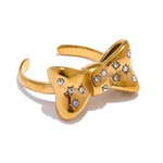 Zirconia Bowknot Gold Adjustable Ring