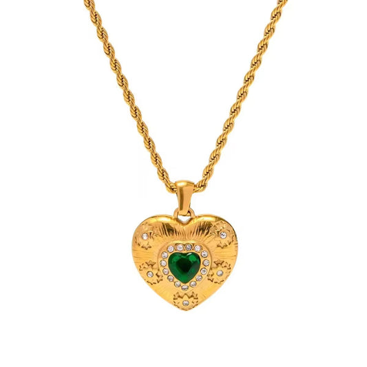Green Zirconia Heart Necklace