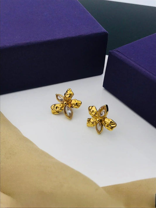 Flower Pattern Hammered Earrings