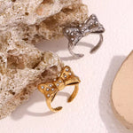 Zirconia Bowknot Gold Adjustable Ring