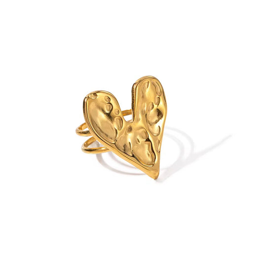 Hammered Heart Adjustable Ring