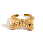 Zirconia Bowknot Gold Adjustable Ring